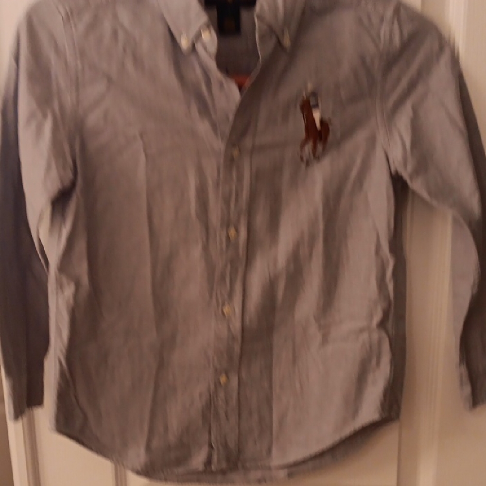 Gray Classic Button Down Shirt with Embroidered Detail